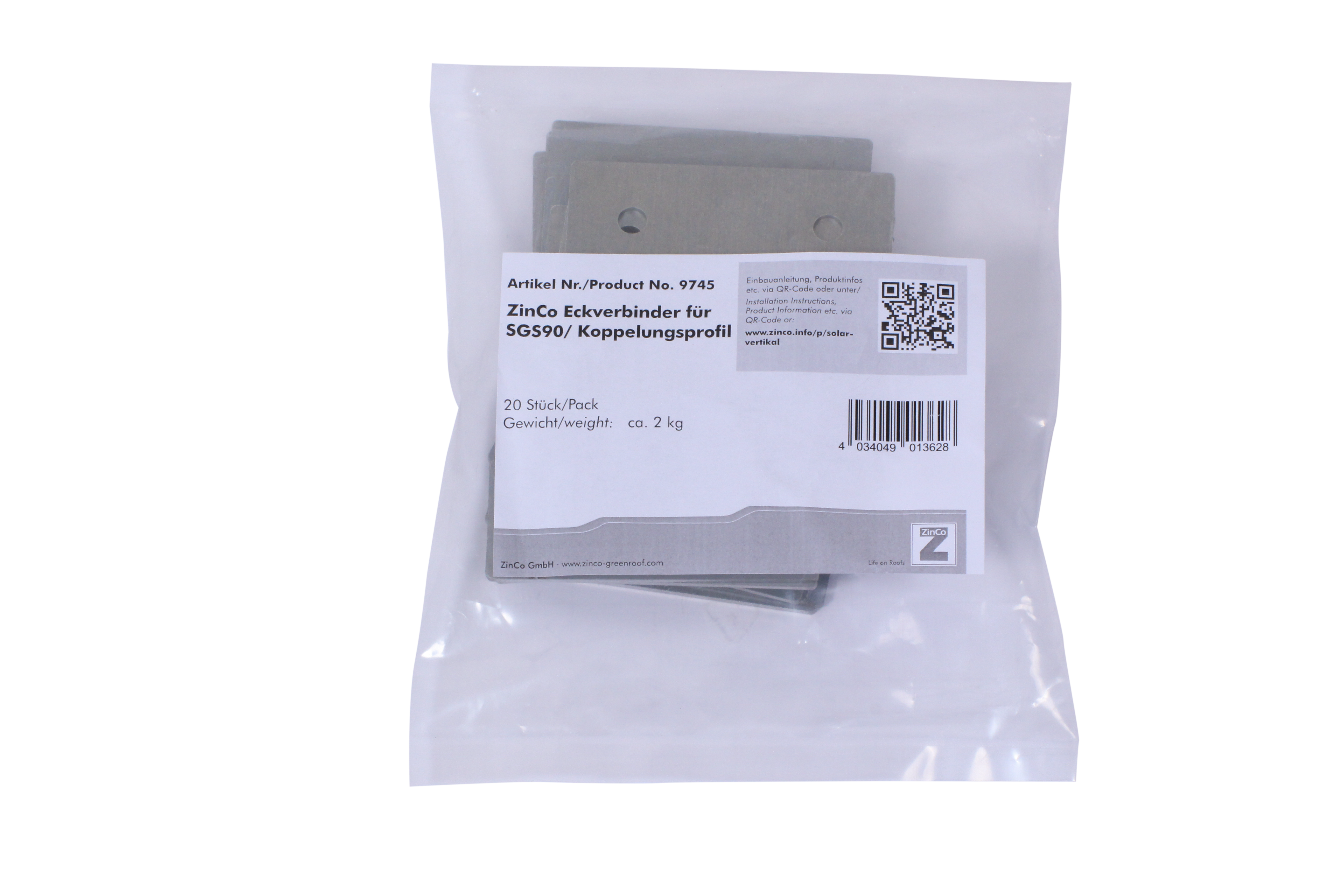 Zinco Eckverbinder für SGS 90/ Koppelungsprofil, Pack à 20 St.